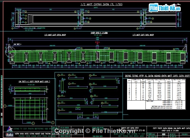 Bản vẽ chi tiết,Bản vẽ dầm I,Bản vẽ Cầu dầm I =33m